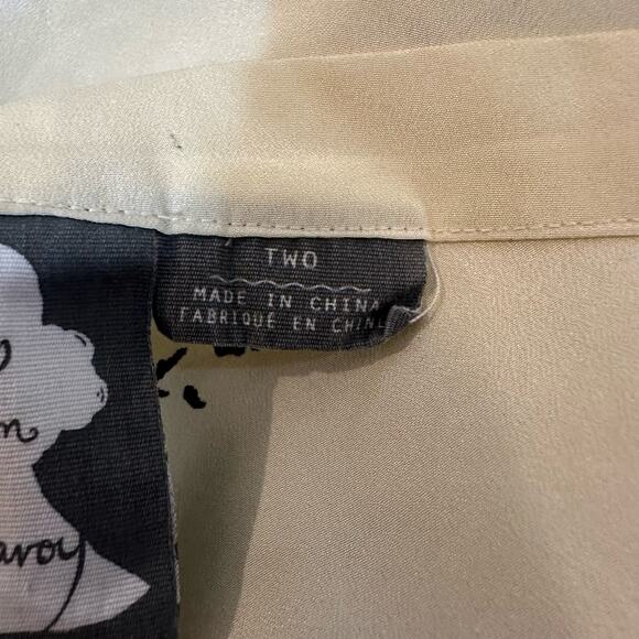 Anthropologie Girls from Savoy Novelty Bird Blouse Raw Trim Edges Cream sz 2 - Picture 10 of 10